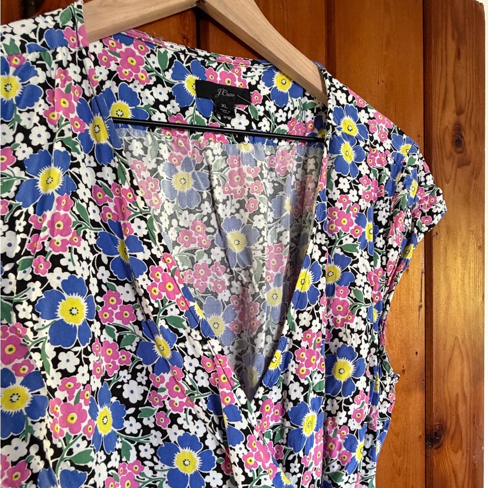 J. Crew Floral Wrap Midi Dress - Blue, Pink, Yellow size XL